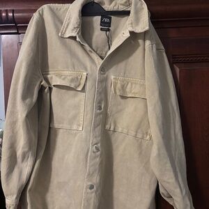Zara tan denim relaxed shirt jacket size large